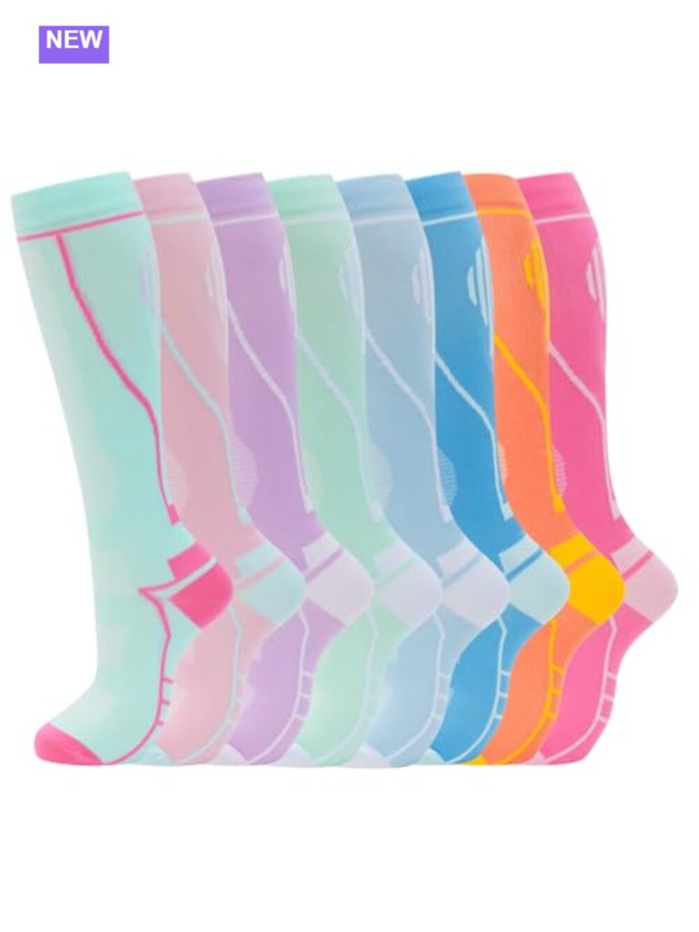 8 Pairs Compression Socks Knee High Polyester Spandex Support